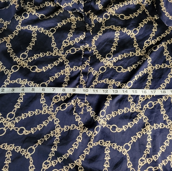 Joe Fresh Navy Blouse Blue Chain Print Gold Size L Large - Picture 6 of 10